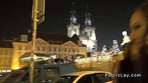 European brunette amateur public bang in outdoor group