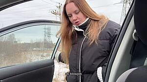Russian Prostitute's Bold Deep Blowjob in Car