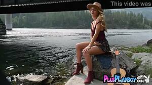 Sweet Blonde Musician Anna Katarina Posing Outdoor
