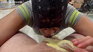 ebony slave gags on orange creamsicle cum and rims sloppy