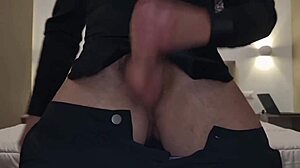 Amateur Elegant Woman Gives Handjob with Cumshot in Black Dress to Big Dick