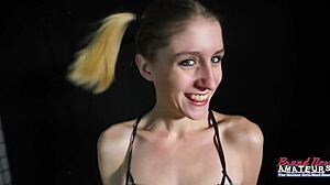 blonde skinny cutie pixie pie gives a bj and gets her pussy deeply fucked