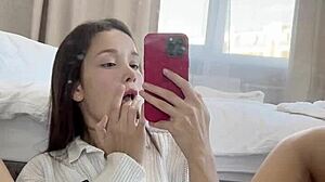 Ellie Leen Fingering Her Wet Shaved Pussy in Front of Mirror