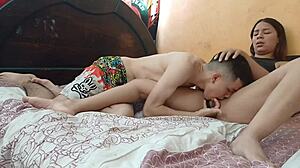 Masturbating Latina stepsister's pussy in room