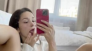 Ellie Leen Fingering Her Wet Shaved Pussy in Front of Mirror