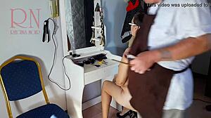 Nude Barbershop Lady Undresses for Haircut in Nudist Cam