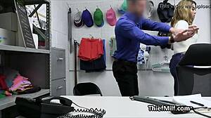 Inked milf ends up on guard's cock for stealing in office