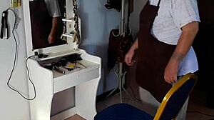 Nude Barbershop Lady Undresses for Haircut in Nudist Cam