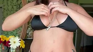 curvy pawg paisley flowers teases in black bikini