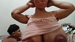 late nights me suggestively knocking those fat real sex doll's tiddies around at night footage