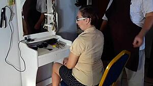 Nude Barbershop Lady Undresses for Haircut in Nudist Cam