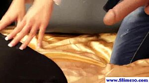 Feeling excited, sexy lesbians enjoy bukkake at gloryhole in HD