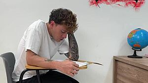 naughty school-girl fucks her classmate in the classroom