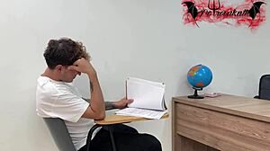 naughty school-girl fucks her classmate in the classroom