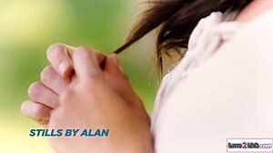 Petite lesbian gets rimmed by small tits stalker