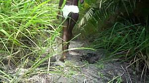 Skinny African Tribe Woman Working Outdoors