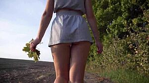 Walking outdoors and flashing ass under skirt. Teasing with upskirt views.