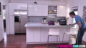 Step aunt catches him perving on her shaved pussy and pierced nipples