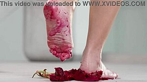 4k hot footfetish crushing fruits with bare feet and high heels