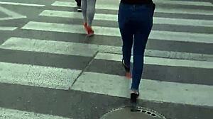 Candid hidden voyeur footage on the street