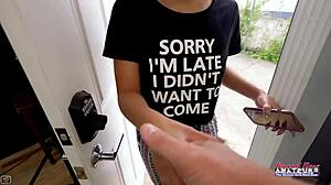 Petite Brunette Liv Revamped Sucks Big Cock While Rubbing Wet Pussy!