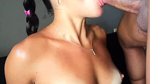 POV Latina teen swallows big black cock cumshot