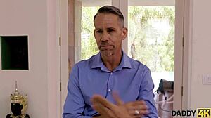 Upset lassie makes love to tender caring old man