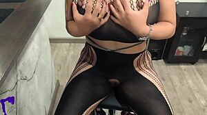 Latina Milf Wife Surprises Husband with Lingerie, Blowjob, Creampie, and Tit Play