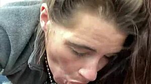 Hooker sucks off all the cum off a customers dick after a blowjob