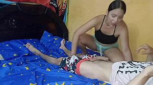 My stepsister visits after gym to suck my cock