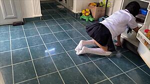 Stepfather covers skinny stepdaughter in cum after school in uniform.