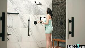 Skinny babe charlotte sins fucks big black cock in shower