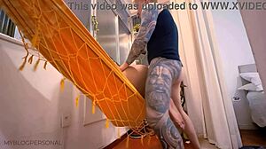 Latina couple fucks hard on in-laws' hammock!