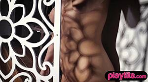 Petite blonde Canadian strips lingerie, revealing perky tits!