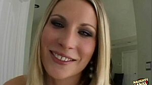 BUSTY BLONDE DOES AN INTERVIEW BEFORE SHE GAGS ON A COCK AND TAKES IT WHOLE