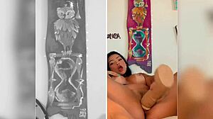 oriental vip masturbates with huge testosterone dildo