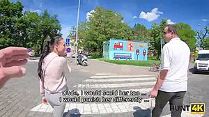 young lovers stuck in the city, so the girl gets fucked outdoors