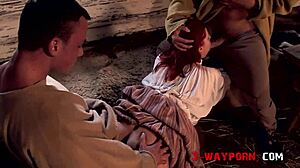 Redhead Peasant Takes Huge Cock In Cunt During 3-Way Anal Fuck