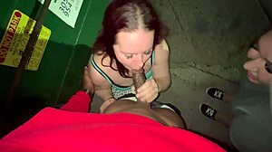 three desperate sluts were sucking a big black dick by the dumpster outside