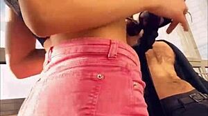 Hot pornstar Sasha Rose dances a seductive striptease outdoors