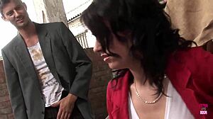 Very Pretty Brunette Lady In Stockings Gets Fucked Doggy Style While Outdoors