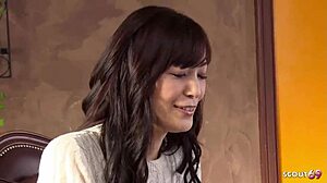 The cute Japanese teen getting a real squirt orgasm during uncensored casting with vibrator clit play.