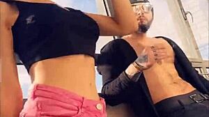 Hot pornstar Sasha Rose dances a seductive striptease outdoors