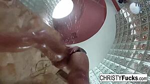 Hot shower behind-the-scenes fun with Christy and Dahlia