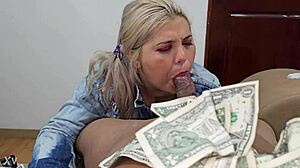 blonde fuck doll performs super oral sex for us dollar bills