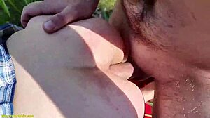 Cute teen 18+ explores forest with forester