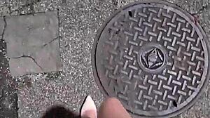 Shemale Ting Xuan Walks Outside To Pee Then Masturbates And Cums On Her Thigh