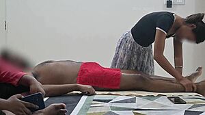 Happy ending massage in front of step sister with asian flashing