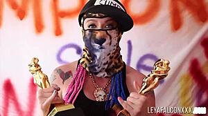 Leya Falcon shares a fun group moment with blondes in a homemade setting