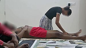 Happy ending massage in front of step sister with asian flashing